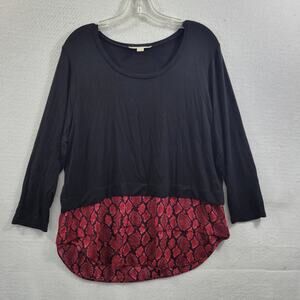 Michael Kors Women's Black & Red Geometric Print Tunic Blouse Size L 8424-0858